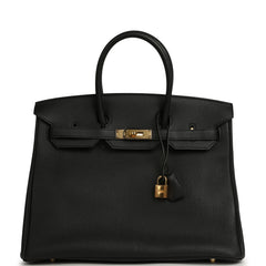Pre-owned Hermes Birkin 35 Black Togo Gold Hardware