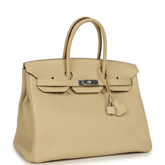 Pre-owned Hermes Birkin 35 Parchemin Togo Palladium Hardware
