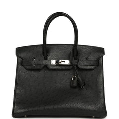 Pre-owned Hermes Birkin 30 Black Ostrich Palladium Hardware