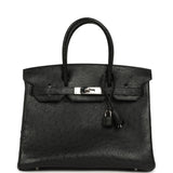 Pre-owned Hermes Birkin 30 Black Ostrich Palladium Hardware - Thumbnail View 1