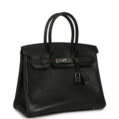 Pre-owned Hermes Birkin 30 Black Ostrich Palladium Hardware
