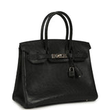 Pre-owned Hermes Birkin 30 Black Ostrich Palladium Hardware - Thumbnail View 2