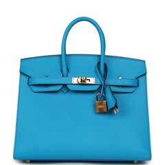 Pre-owned Hermes Birkin Sellier 25 Bleu Frida Epsom Gold Hardware