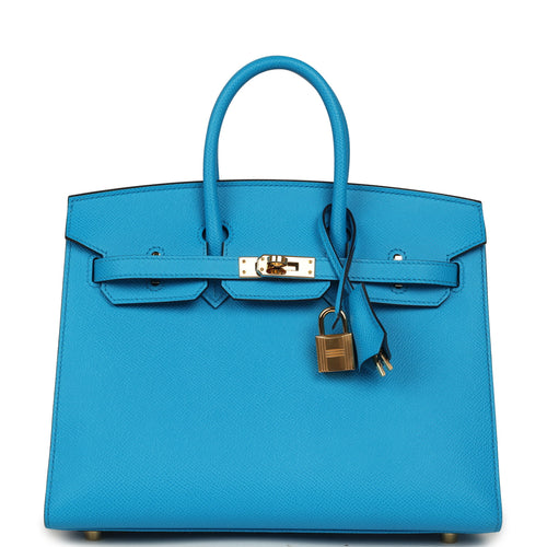 Pre-owned Hermes Birkin Sellier 25 Bleu Frida Epsom Gold Hardware