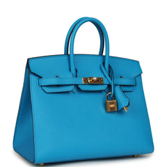 Pre-owned Hermes Birkin Sellier 25 Bleu Frida Epsom Gold Hardware