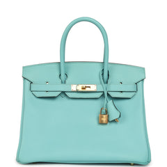 Pre-owned Hermes Birkin 30 Bleu Atoll Epsom Gold Hardware