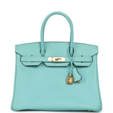 Pre-owned Hermes Birkin 30 Bleu Atoll Epsom Gold Hardware - Thumbnail View 1