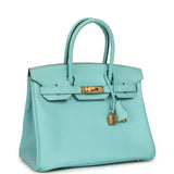 Pre-owned Hermes Birkin 30 Bleu Atoll Epsom Gold Hardware - Thumbnail View 2