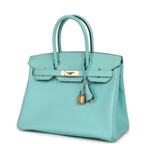 Pre-owned Hermes Birkin 30 Bleu Atoll Epsom Gold Hardware - Thumbnail View 5