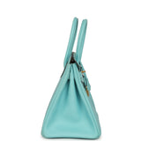 Pre-owned Hermes Birkin 30 Bleu Atoll Epsom Gold Hardware - Thumbnail View 3