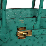 Pre-owned Hermes Birkin 30 Vert Verone Ostrich Gold Hardware - Thumbnail View 7