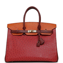 Vintage Hermes Birkin 35 Tangerine, Rouge H, Rouge Vif Ostrich Gold Hardware