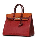 Vintage Hermes Birkin 35 Tangerine, Rouge H, Rouge Vif Ostrich Gold Hardware - Thumbnail View 5