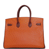 Vintage Hermes Birkin 35 Tangerine, Rouge H, Rouge Vif Ostrich Gold Hardware - Thumbnail View 3