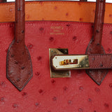 Vintage Hermes Birkin 35 Tangerine, Rouge H, Rouge Vif Ostrich Gold Hardware - Thumbnail View 7