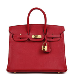 Pre-owned Hermes Special Order (HSS) Birkin 25 Rouge Casaque Verso Chevre Mysore Gold Hardware