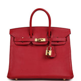 Pre-owned Hermes Special Order (HSS) Birkin 25 Rouge Casaque Verso Chevre Mysore Gold Hardware - Thumbnail View 1