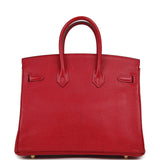 Pre-owned Hermes Special Order (HSS) Birkin 25 Rouge Casaque Verso Chevre Mysore Gold Hardware - Thumbnail View 4