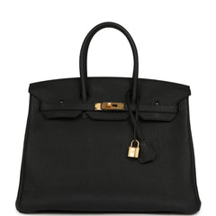 Pre-owned Hermes Birkin 35 Black Togo Gold Hardware