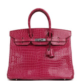 Pre-owned Hermes Birkin 35 Rose Scheherazade Shiny Porosus Crocodile Palladium Hardware - Thumbnail View 1