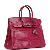 Pre-owned Hermes Birkin 35 Rose Scheherazade Shiny Porosus Crocodile Palladium Hardware - Thumbnail View 2