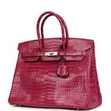 Pre-owned Hermes Birkin 35 Rose Scheherazade Shiny Porosus Crocodile Palladium Hardware - Thumbnail View 5