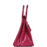 Pre-owned Hermes Birkin 35 Rose Scheherazade Shiny Porosus Crocodile Palladium Hardware - Thumbnail View 3
