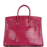 Pre-owned Hermes Birkin 35 Rose Scheherazade Shiny Porosus Crocodile Palladium Hardware - Thumbnail View 4