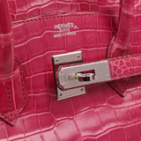 Pre-owned Hermes Birkin 35 Rose Scheherazade Shiny Porosus Crocodile Palladium Hardware - Thumbnail View 7