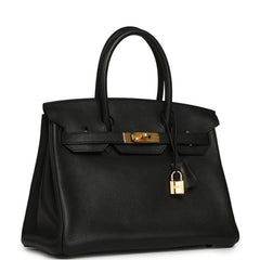 Pre-owned Hermes Birkin 30 Black Evercolor Gold Hardware