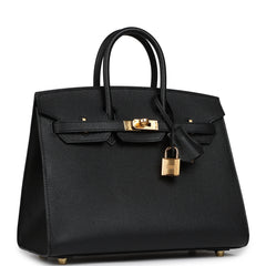 Hermes Birkin Sellier 25 Black Epsom Gold Hardware