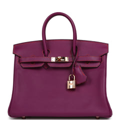 Pre-owned Hermes Special Order (HSS) Birkin 25 Anemone Verso Swift Rose Gold Hardware