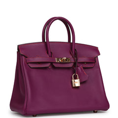 Pre-owned Hermes Special Order (HSS) Birkin 25 Anemone Verso Swift Rose Gold Hardware
