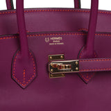 Pre-owned Hermes Special Order (HSS) Birkin 25 Anemone Verso Swift Rose Gold Hardware - Thumbnail View 7