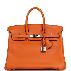 Pre-owned Hermes Birkin 25 Orange Swift Palladium Hardware