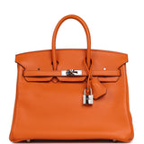 Pre-owned Hermes Birkin 25 Orange Swift Palladium Hardware - Thumbnail View 1