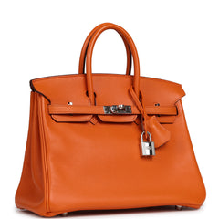 Pre-owned Hermes Birkin 25 Orange Swift Palladium Hardware