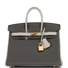 Hermes Special Order (HSS) Birkin 25 Etain, Craie Togo Brushed Gold Hardware