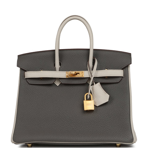 Hermes Special Order (HSS) Birkin 25 Etain, Craie Togo Brushed Gold Hardware