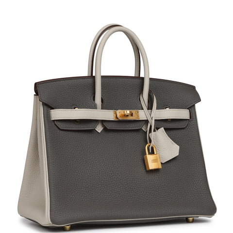 Hermes Special Order (HSS) Birkin 25 Etain, Craie Togo Brushed Gold Hardware