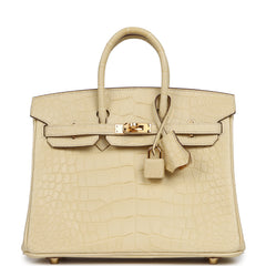 Hermes Birkin 25 Vanille Matte Alligator Gold Hardware