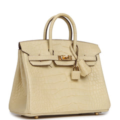 Hermes Birkin 25 Vanille Matte Alligator Gold Hardware