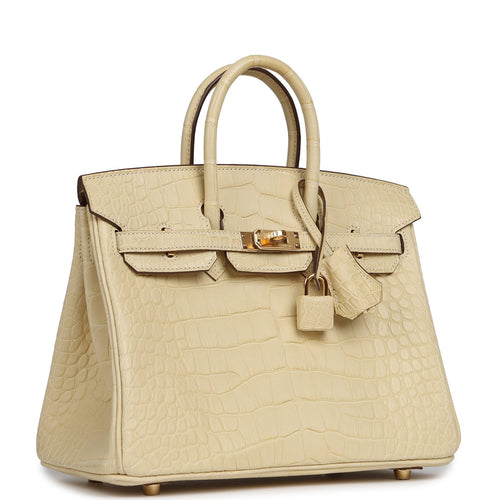 Hermes Birkin 25 Vanille Matte Alligator Gold Hardware
