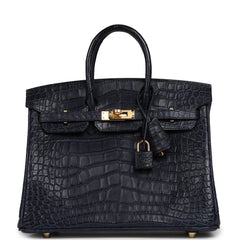 Hermes Birkin 25 Bleu Indigo Matte Alligator Gold Hardware