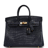 Hermes Birkin 25 Bleu Indigo Matte Alligator Gold Hardware - Thumbnail View 1