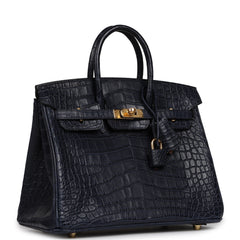 Hermes Birkin 25 Bleu Indigo Matte Alligator Gold Hardware