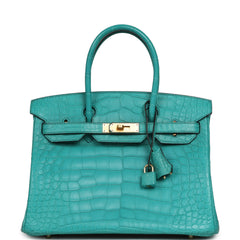 Pre-owned Hermes Birkin 30 Bleu Paon Matte Alligator Gold Hardware