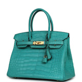 Pre-owned Hermes Birkin 30 Bleu Paon Matte Alligator Gold Hardware - Thumbnail View 5