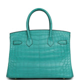 Pre-owned Hermes Birkin 30 Bleu Paon Matte Alligator Gold Hardware - Thumbnail View 3