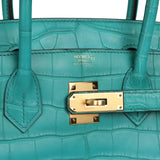 Pre-owned Hermes Birkin 30 Bleu Paon Matte Alligator Gold Hardware - Thumbnail View 7